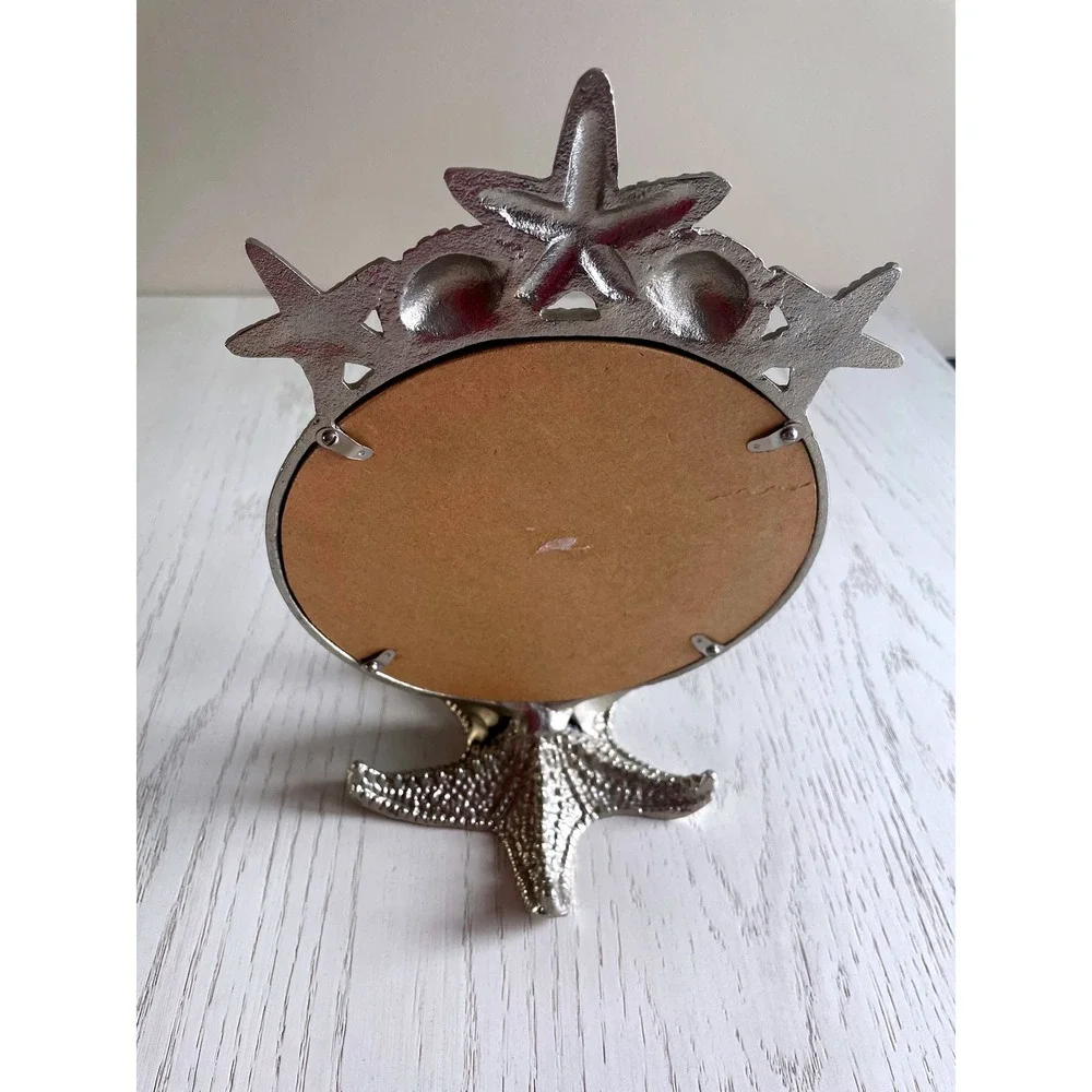 Nautical Beach Starfish Seashell Vanity Mirror Desk Decor Silver Tone Metal‎ 6.5